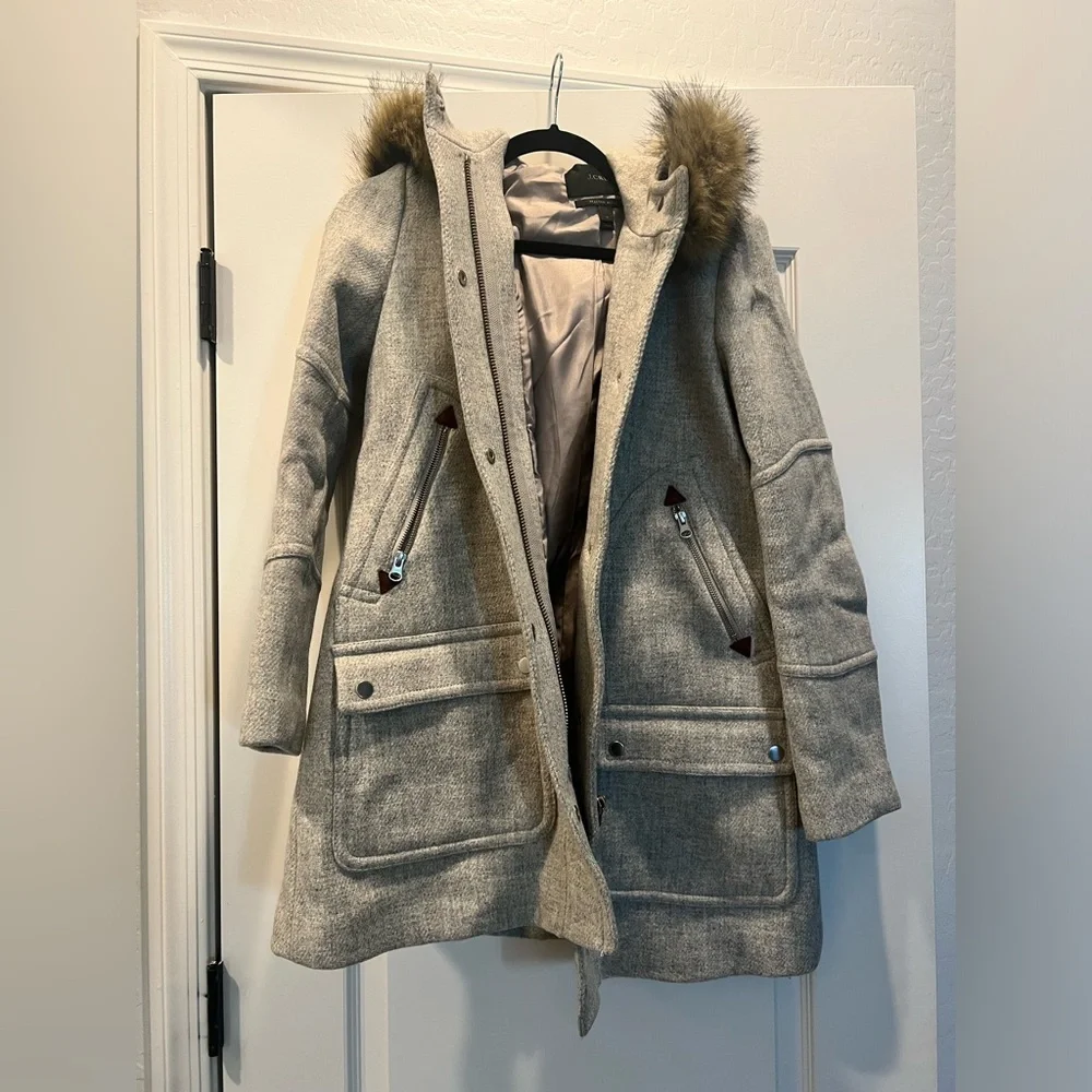 J Crew italian wool coat with detachable hood - Picture 2 of 4